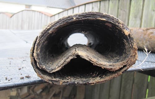 Collapsed and damaged pitch fibre pipe